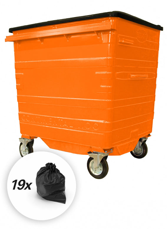 1100 Litre Orange Metal Wheelie Bins