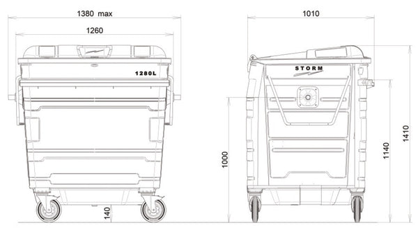 Green 1280 Litre Wheelie Bins