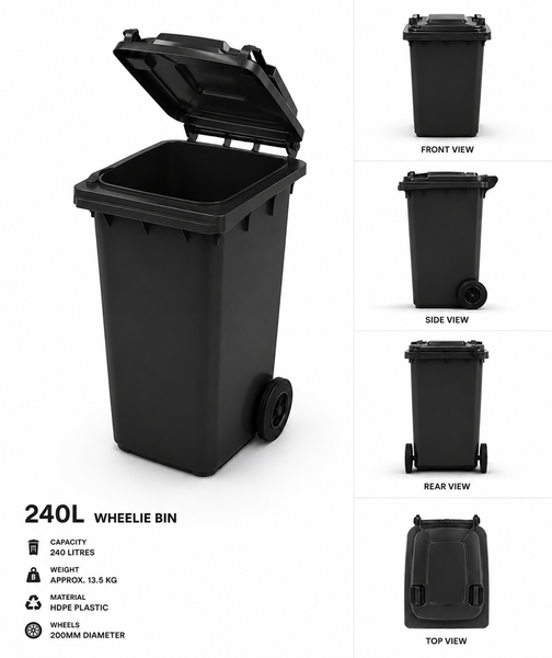 Black 240 Litre Wheelie Bins