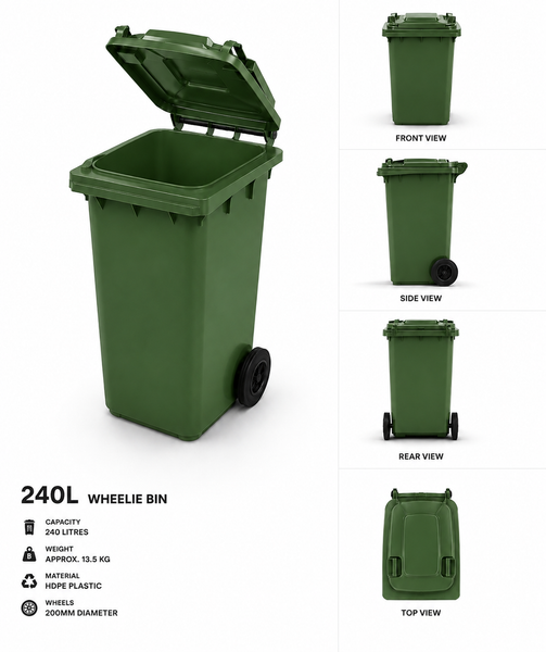 Green 240 Litre Wheelie Bins