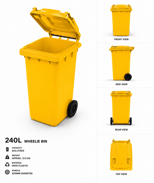 Yellow 240 Litre Wheelie Bin
