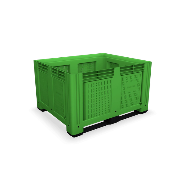 Green Plastic Box Pallet with Vented Sides and Base