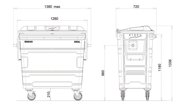 660 Litre Metal Bins