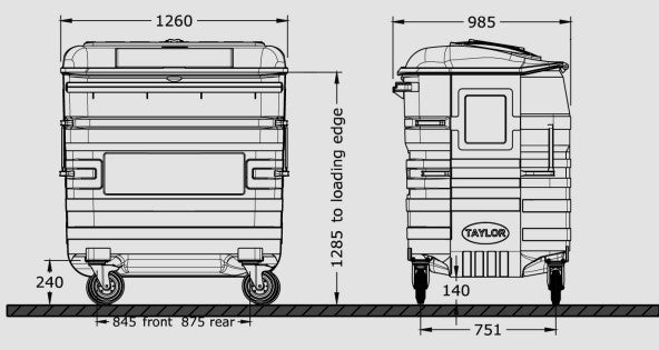 Brown 1280 Litre Wheelie Bins