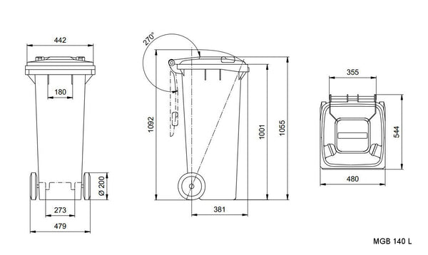 Red 180 Litre Wheelie Bins
