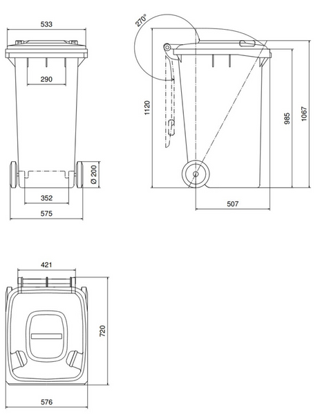 Orange 240 Litre Wheelie Bins