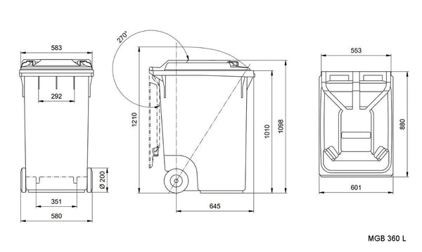 Black 360 Litre Wheelie Bins