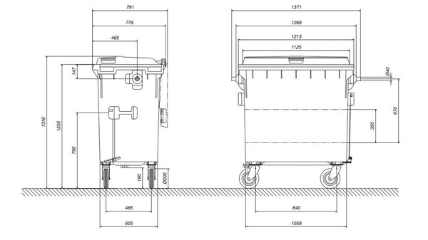 Red 770 Litre Wheelie Bins