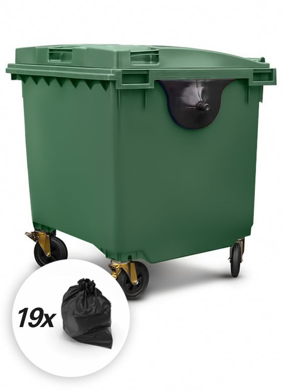 Green 1100 Litre Wheelie Bins