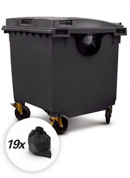 Black 1100 Litre Wheelie Bins