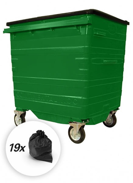 1100 Litre Green Metal Wheelie Bins