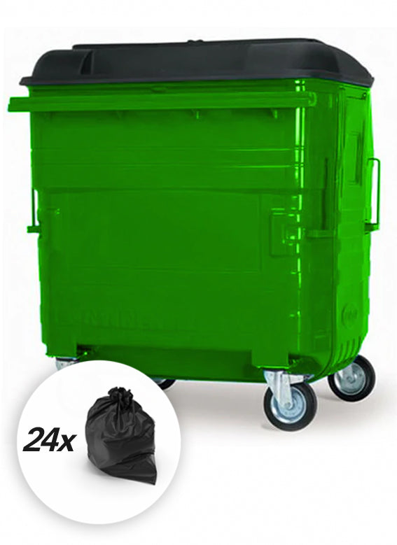 Green 1280 Litre Wheelie Bins