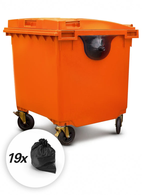 Orange 1100 Litre Wheelie Bins