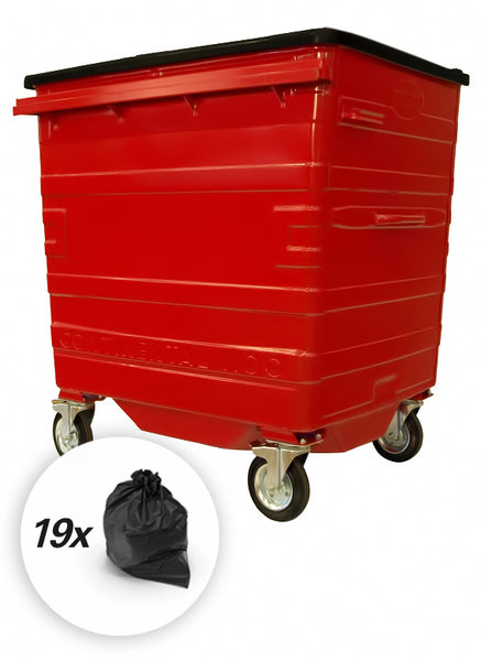 1100 Litre Red Metal Wheelie Bins